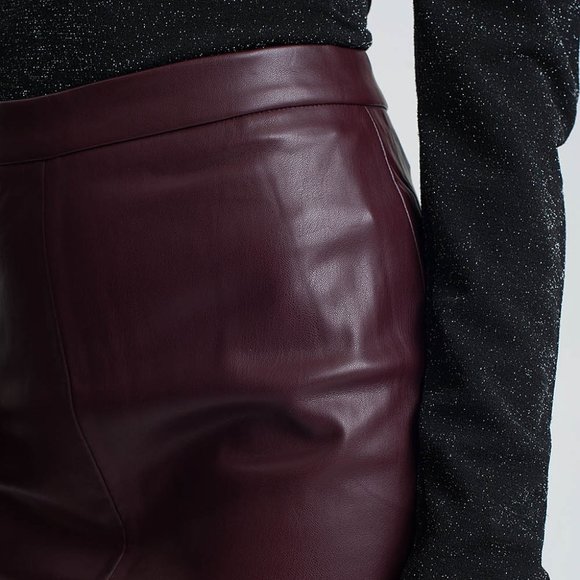 Maroon Color Leather Skirts - Picture 6 of 8